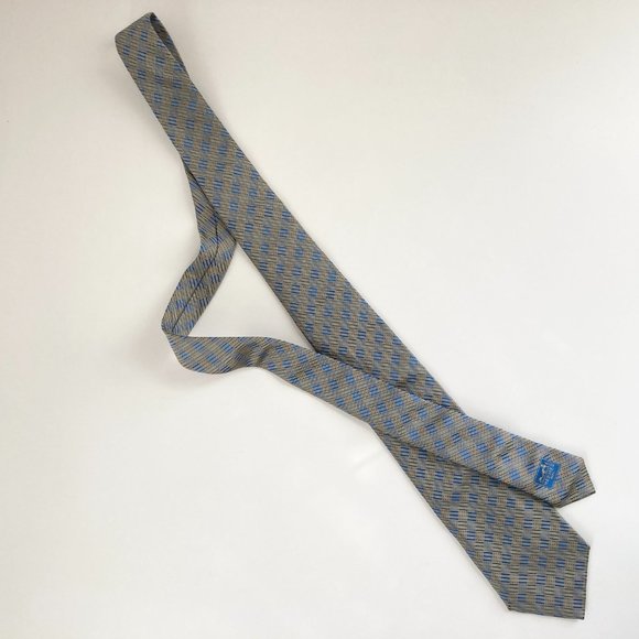 Hermès Paris Blue Check Pattern Silk Tie for Men - Picture 2 of 9
